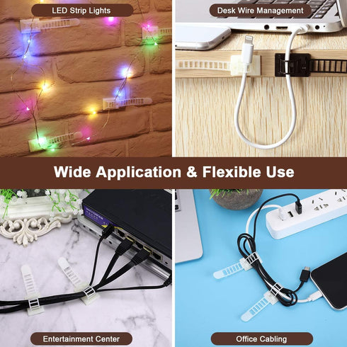 Adhesive Cable Management Clips, 50Pcs Adjustable Nylon Cable Strap Ties Wire Clips Clamps Organizer with Strong Adhesive Tape, Extra Screw & Hole...