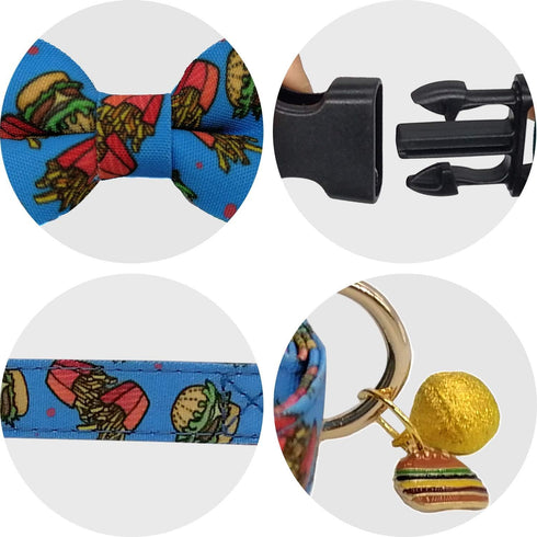 KUDES 2 Pack Print Dog Collars with Bow Tie, Adjustable Dog Collar with Bells and Charm Safety Buckle Cute Pet Collars for Small/Medium/Large Dogs...