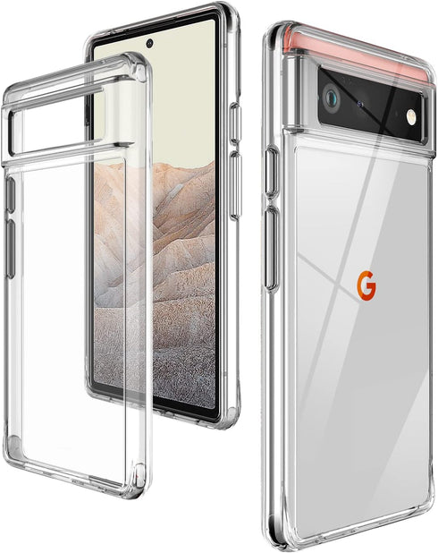 for Google Pixel 6 Case: Military-Grade Shockproof Phone Cover with Tempered Glass Screen Protector, Anti-Scratch & Reinforced Bumpers - Crystal C...