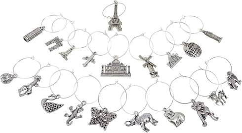 Travel & Animal Themed Wine Charm Gift Set with 20 Beautiful Wine Charms...