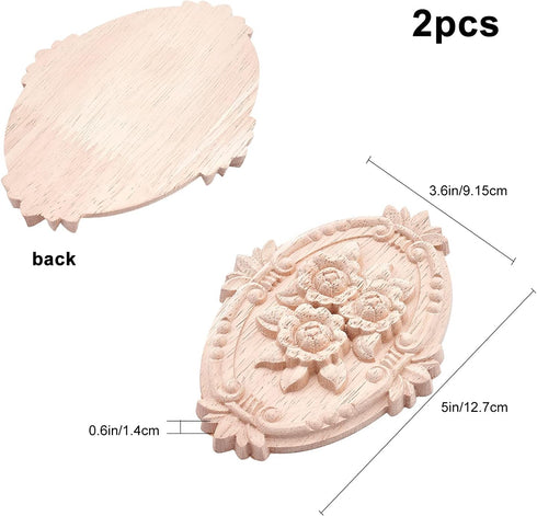 GORGECRAFT 2PCS Wooden Carved Onlay Appliques Oval Carving Decal Center Craft Unpainted Furniture Home Decoration Wood Carving Decal for Dresser B...
