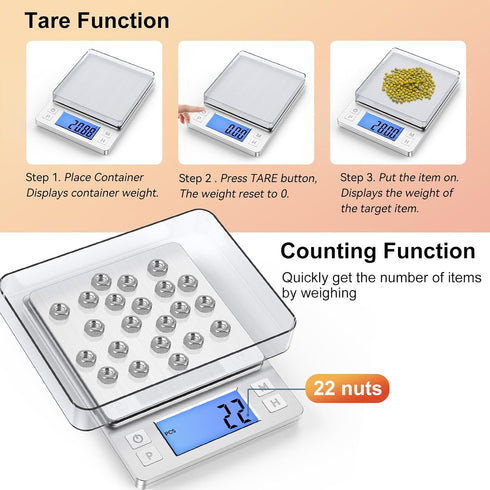 BOMATA 0.01g/1kg Upgraded Small Digital Scale, USB Rechargeable, with Larger Display and Hold,Tare Function, 9 Units, High Precision Digital Scale...