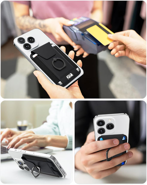 3-in-1 Magnetic Wallet with Phone Ring Stand, Compatible with Mag-Safe Wallet, Magnetic Privacy Flap, Phone Wallet with Phone Ring for iPhone 15/1...