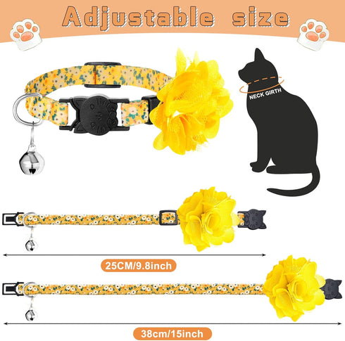 Weewooday 4 Pcs Spring Cat Collar for Girl Cats Gir Cat Collars Flower with Bell and Removable Floral Flower Patterns Adjustable Collar for Pets H...