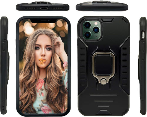 MODOS LOGICOS Case for iPhone 11 Pro Max 6.5", Dual Layers Shockproof Protective Phone Case with Built-in 360 Metal Rotating Ring Kickstand, Worki...