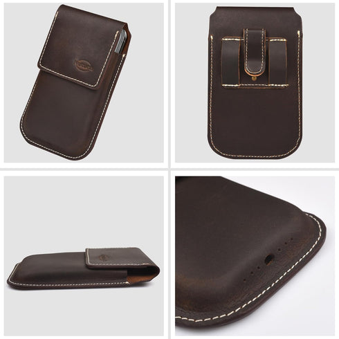 Genuine Leather Phone Holster with Belt Clip | Cell Phone Pouch for iPhone and Smartphone | Cell Phone Holsters Holders | Belt Phone Holder | Cell...