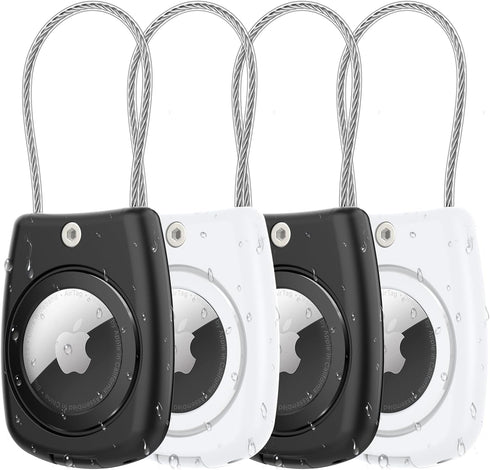 HATALKIN Compatible with Apple AirTag Holder, 4 Pack IPX8 Waterproof AirTag Secure Holder with Wire Cable Air Tag Lock Keychain Key Ring Holder Ca...