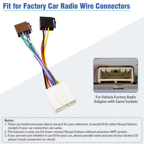 Stereo Wiring Harness for Nissan ISO Radio Adapter to 20Pin Connector Compatible with Altima Sentra Frontier Versa Xterra Murano Leaf Subaru Fores...