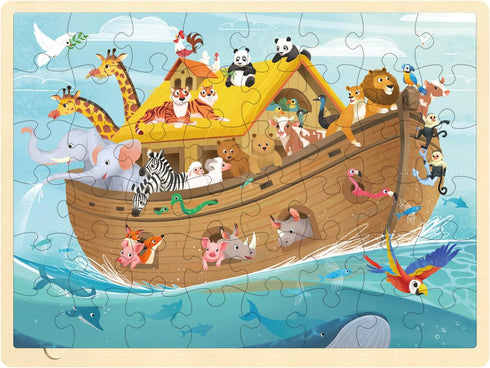 Wooden Noah's Ark Puzzle for Kids Ages 3-5, 48 Piece Puzzles for Kids Ages 4-8 with Puzzle Tray, Religious Scene Christian Bible Wooden Jigsaw Puz...