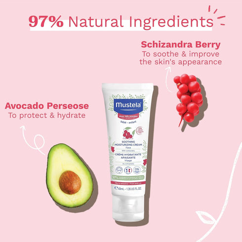 Mustela Baby Soothing Moisturizing Cream - Face Moisturizer for Very Sensitive Skin - with Natural Avocado & Schizandra Berry - Fragrance-Free - 1...