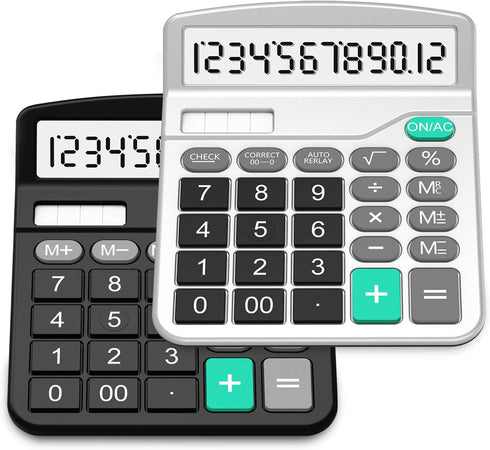 Calculator, Splaks 2 Pack Standard Functional Desktop Calculators Solar and AA Battery Dual Power Electronic Office Calculators with 12-Digit Larg...