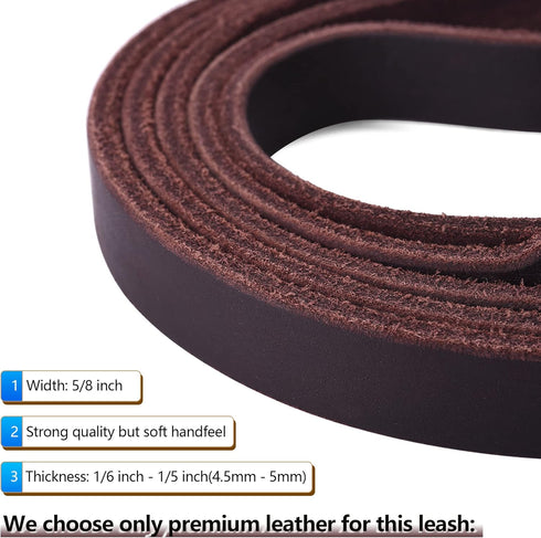 Genuine Leather Dog Leash - Heavy Duty Dog Training Leashes for Large Breed Dogs and Medium Dogs - 4FT / 5FT / 6FT Long with Color Black and Brown...