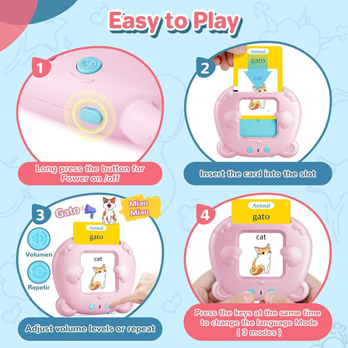 Spanish & English Talking Flash Cards for Toddler 2-6 Year Olds, Learning Montessori Toys with 224 Sight Words, Speech Therapy Toys, Children's Se...