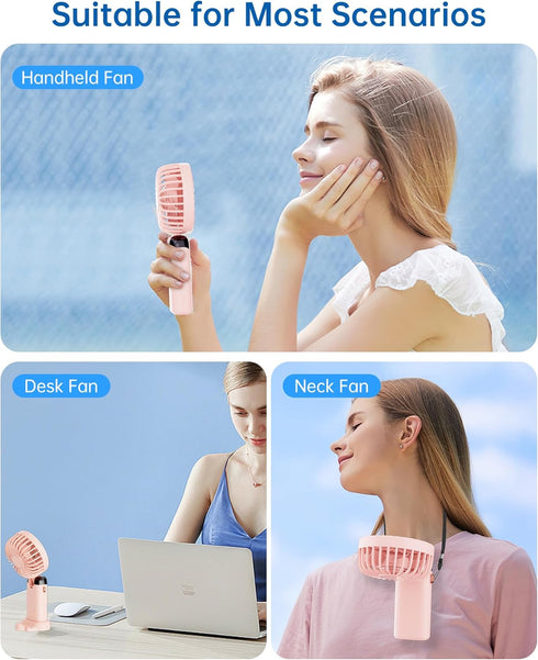 2Pack Portable Handheld Fan, 4000mAh Rechargeable Personal Fan with 5 Speeds, Hand Held/Desk/Neck Fan 3 in 1 Mini Fan with Base, LED Display Folda...