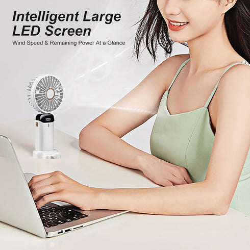 Portable Handheld Fan, Type-C Rechargeable, 4000mAh Battery Operated Fan with LED Display, 90° Foldable , 5 Speed Wind,Handheld/Neck/Desk 3 in 1 P...