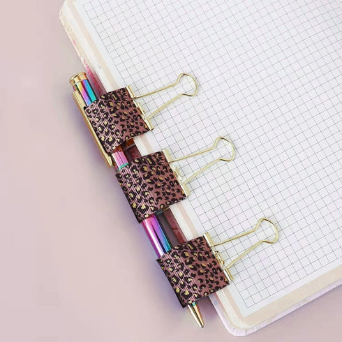 Cute Binder Clips for Women 1 Inch Fun Medium Leopard Print Binder Clip 4 Pcs Paper Clips Home Office Supplies...