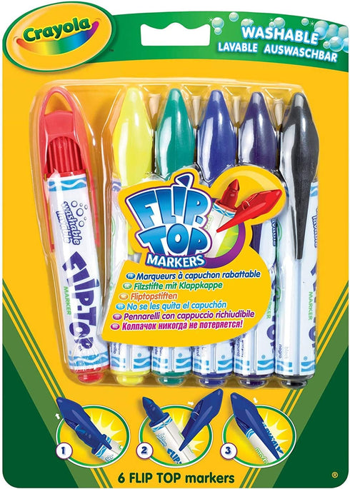 6 Markers - You Cannot Lose The lid! Washable , Bright and Bold Colours!...