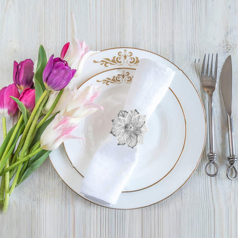 Picowe Set of 12 Alloy Napkin Rings with Hollow Out Flower Napkin Ring Holders for Wedding Party Holiday Banquet Christmas Dinner Delicate Serviet...