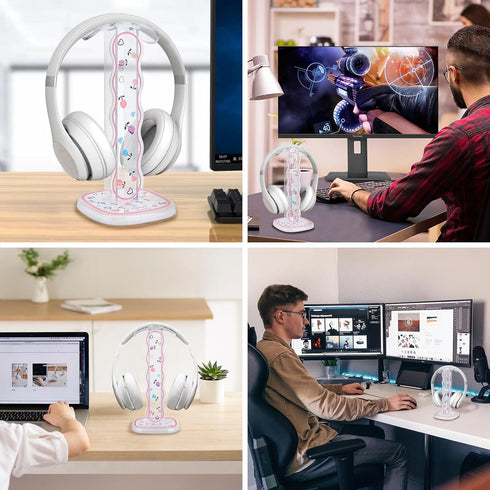 CamyCosy Headphone Stand Gaming Headset Holder for Desk,Clear Tulip Flowers Pattern Cellphone Stand Earphone Stand Desk Accessories for All Headph...