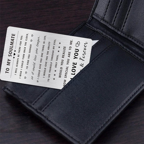 To My Soulmate Engraved Wallet Card - Soulmate Gifts for Him Men Her Women - I Love You Soulmate Valentines Day Presents...