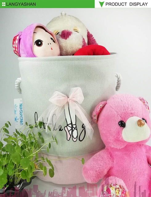 LANGYASHAN Laundry Basket Canvas Collapsible Organizer Storage Basket for Boys Girls Laundry Hamper Toy Bins Gift Baskets Bedroom Clothes Children...