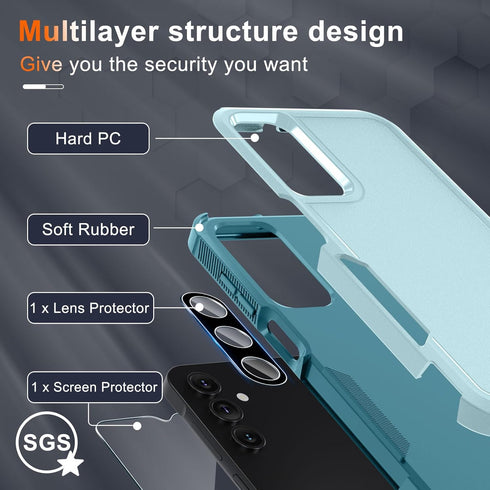 for Samsung Galaxy A15 5G Case, Full Body Heavy Duty Rugged Shockproof Protective Phone Cover with Lanyard Strap, Tempered Glass Screen Protector ...