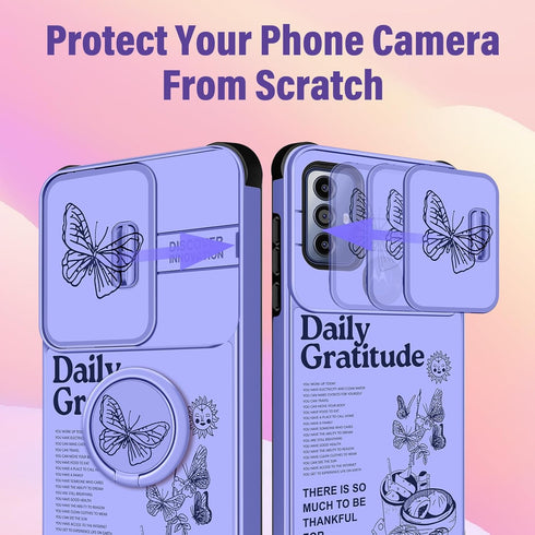 (2in1 for Motorola Moto G Pure Phone Case/Moto G Power 2022 Phone Case/Moto G Play 2023 Case for Women Cute Butterfly Girls Girly Cover Pretty Pur...