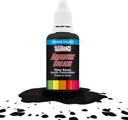 U.S. Art Supply Ready to Spray Opaque Deep Black Acrylic Airbrush Paint - 1oz Bottle, Professional Grade Non-Toxic Water-Based Colors for Vibrant ...