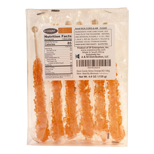Extra Large Rock Candy Sticks: 6 Orange Rock Candy Sticks - Individually Wrapped - Espeez Rock Candy Sticks for Candy Buffet, Birthdays, Weddings,...