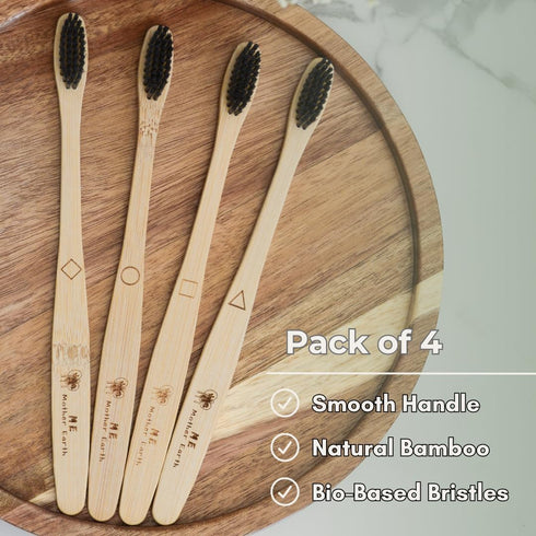 Bamboo Charcoal Toothbrush Pack, Medium Soft Bristle Brush, Charcoal Infused Bristles, Biodegradable & Eco Friendly, Sustainable Bamboo (Pack of 4...