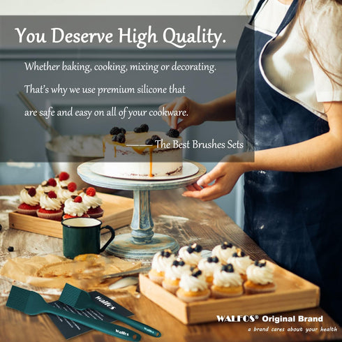 Walfos Silicone Basting Pastry Brush, 2 Size Pastry Brush Set, Perfect for BBQ Grill Kitchen Cooking, BPA Free and Dishwasher Safe, 2 Pcs (Ink Gre...