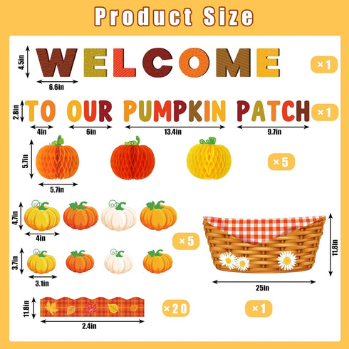 79Pcs Fall Bulletin Board Decoration Set Pumpkin Basket Cut-Outs Welcome to Our Patch Honeycomb Balls Border Trims for Autumn Thanksgiving Party D...