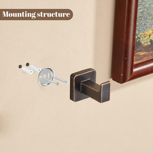 FORBATH Bronze Towel Hooks?Bathrooms Coat Hooks Wall Mounted?Oil Rubbed Square Wall Hooks Robe Hooks 2 Pieces Stainless Steel Bathroom Accessories...