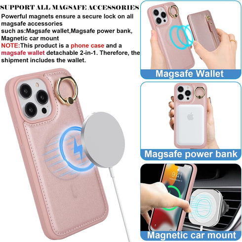 iPhone 15 pro max case with Card Holder, iPhone 15 pro max Phone Case Wallet for Women magsafe Compatible Wallet Detachable 2-in-1 for Men-Pink......
