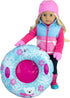 Sophia's 18" Doll 4 pc. Winter Fun Set with Puffy Powder Blue, White, and Hot Pink Striped Vest, Pink Fleece Hat and Mittens, and Polar Bear Snowf...