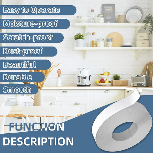 White Melamine Edge Banding, 3/4 inch x 25ft roll of Veneer Edge Banding Pre-glued, Real Wood Tape Banding for Cabinet Repair...