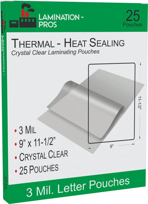 9" x 11.5" Letter Laminating Pouches, 3 Mil Letter Pouches, Protect Your Important Paper, Heat Sealing Laminating Pouches - 9" x 11.5" - 25 Pouche...