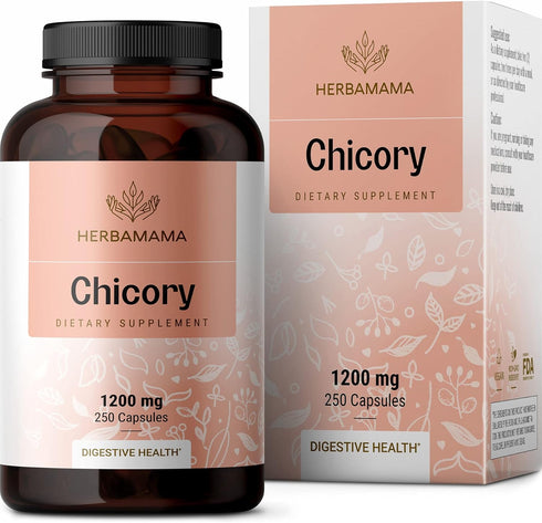 HERBAMAMA Organic Chicory Root Supplement - Support Digestion, Gut Health & Liver w/Inulin, a Prebiotic Fiber Supplement - Brain & Immunity Suppor...