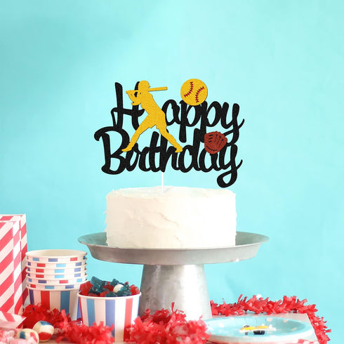 Softball Cake Topper,Baseball Cake Topper for Girl Boy Birthday Party Girl's Softball Pitcher Cake Decor...