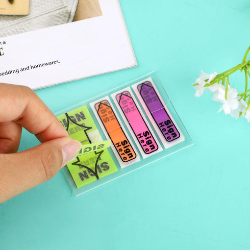 500pcs/5 Pack Sign Here Tabs Post It Flags, Fluorescent Sign Here Arrow Stickers/Labels with Dispenser Sticky Note Signature Flag Page Index Marke...