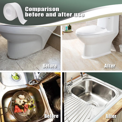 Caulk Tape White 2 Pack Waterproof Tape for Shower Toilet and Kitchen Caulking Strip Wall Edge Protector Shower Tile Sealer Adhesive sealant 1.5" ...