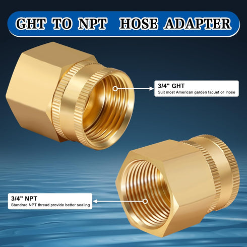 Boltigen 3/4 GHT Female x 3/4 NPT Female Swivel Adapter, 2PCS 3/4inch Brass Garden Hose Fittings,3/4GHT to 3/4NPT Quick Swivel Garden Hose Connect...