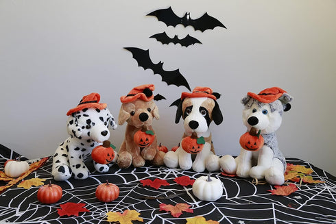 Plushland Halloween Pawpals 8 inches Puppy Dog Plush Stuffed Toy Comes with Hat and Halloween Jack O Lantern - Pumpkin for Kids on This Holiday (L...