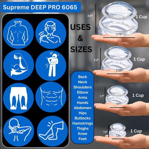 Cupping Warehouse Supreme 4 DEEP PRO 6065 Cup (4 Sizes) Cupping Therapy Sets Professional and Self Care Chinese Silicone Anti Cellulite Massage Su...