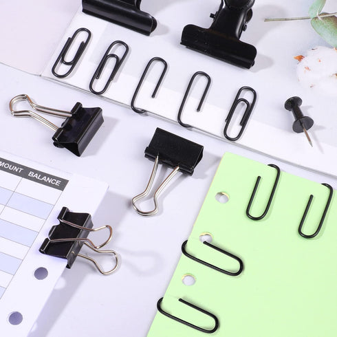 500 Pcs Black push pins Set, Binder Clips Paper Clips Map Tacks Sets Decorativefor Cork Board 5 Style Black Office Supplies for School and Home (B...