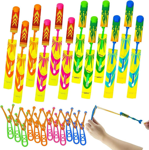 24 Pcs Slingshot Outdoor Toys,Glow in The Dark Party Supplies Toys Rocket with Launcher,Glow Sticks Easter Basket Stuffers Birthday Christmas Gift...
