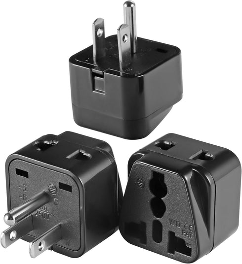 3 Pack US Travel Plug Adapter, EU/UK/AU/in/CN/JP/Asia/Italy/Brazil to USA (Type B), 3 Prong Grounded USA Wall Plug Wall Outlet Power Charger Conve...
