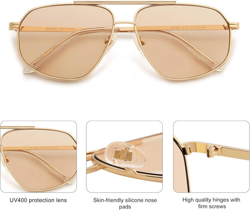 SOJOS Classic Retro Aviator Sunglasses for Women Men Vintage Hexagonal Metal Frame UV400 Lenses SJ1200...