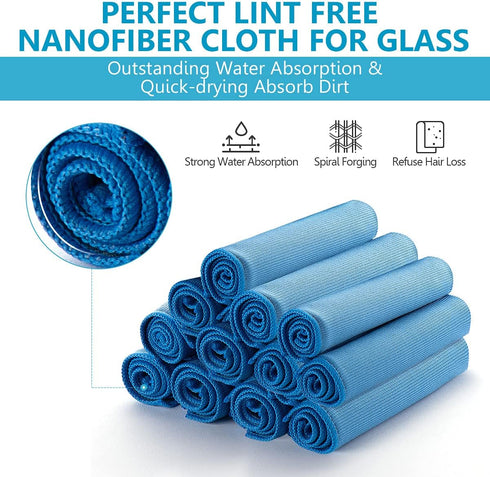 12 Pcs Microfiber Glass and Window Cleaning Cloths,12" x 12" Lint Free Streakless Buff Polishing Cloth,Quickly Clean Windows, Windshields, Mirrors...