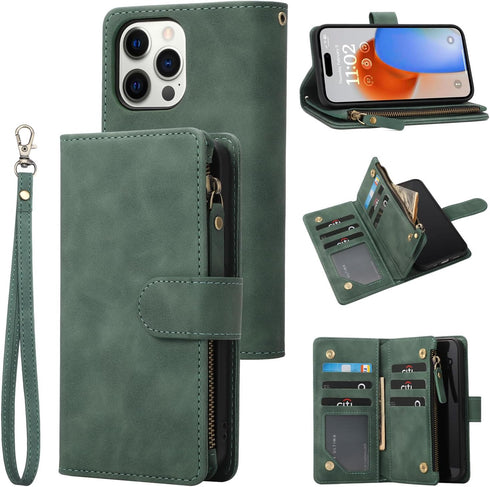 RANYOK Wallet Case for iPhone 15 Pro Max with Card Holder, Premium PU Leather with RFID Blocking Zipper Wallet Wrist Strap Kickstand Protective Ca...